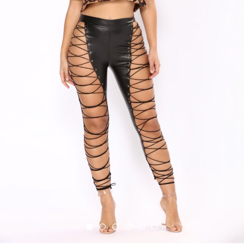 Lace up leather leggings